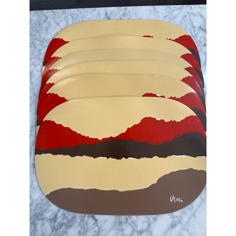 VTG 70's Vera Neumann Abstract Southwest Placemats Set of 6 Brown Red Tan MCM